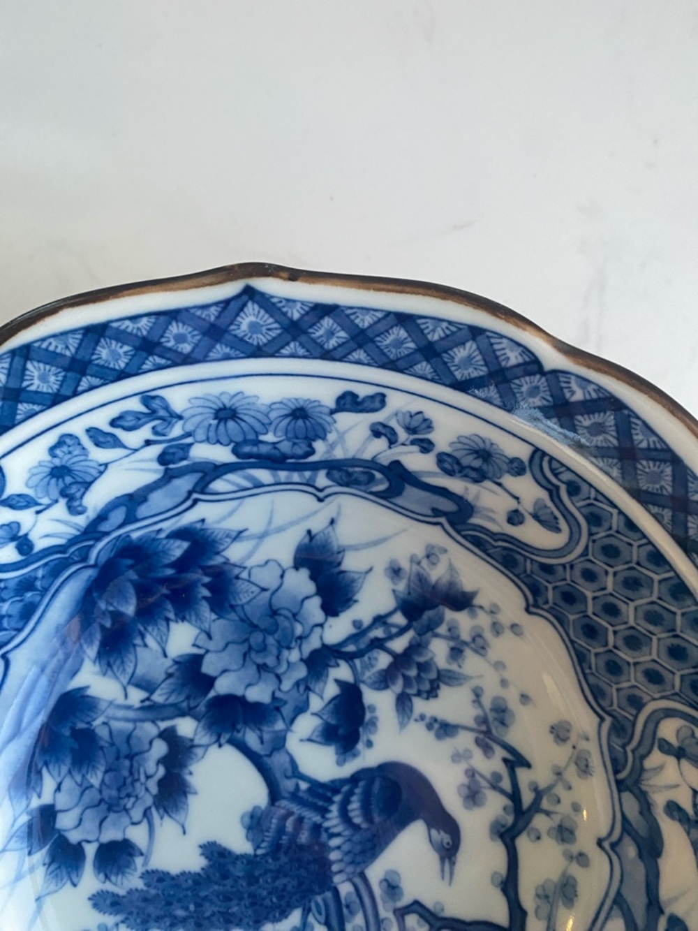 Andrea by Sadek Vintage Blue and White Peacock Design 7 1/2” Bowl - Picture 8 of 9